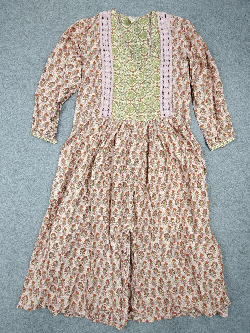 We The Free Dress Womens Small Pink Maxi V-Neck Rayon Floral Puff Sleeve